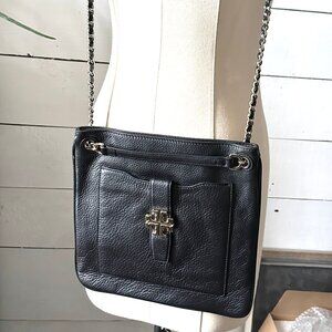Excellent Tory Burch Britten Chain Crossbody Bag Pebbled Black Logo
